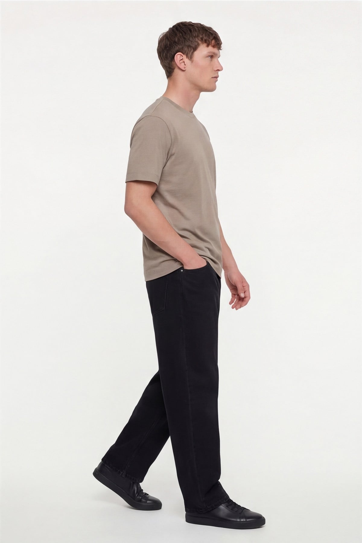 Erkek Camel Normal Kesim Regular Fit %100 Pamuk Dokuma Bisiklet Yaka Basic T-Shirt