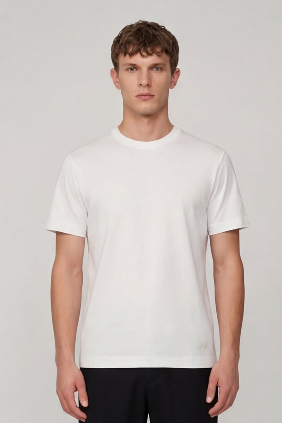 Erkek Ekru Normal Kesim Regular Fit %100 Pamuk Bisiklet Yaka Basic Tişört