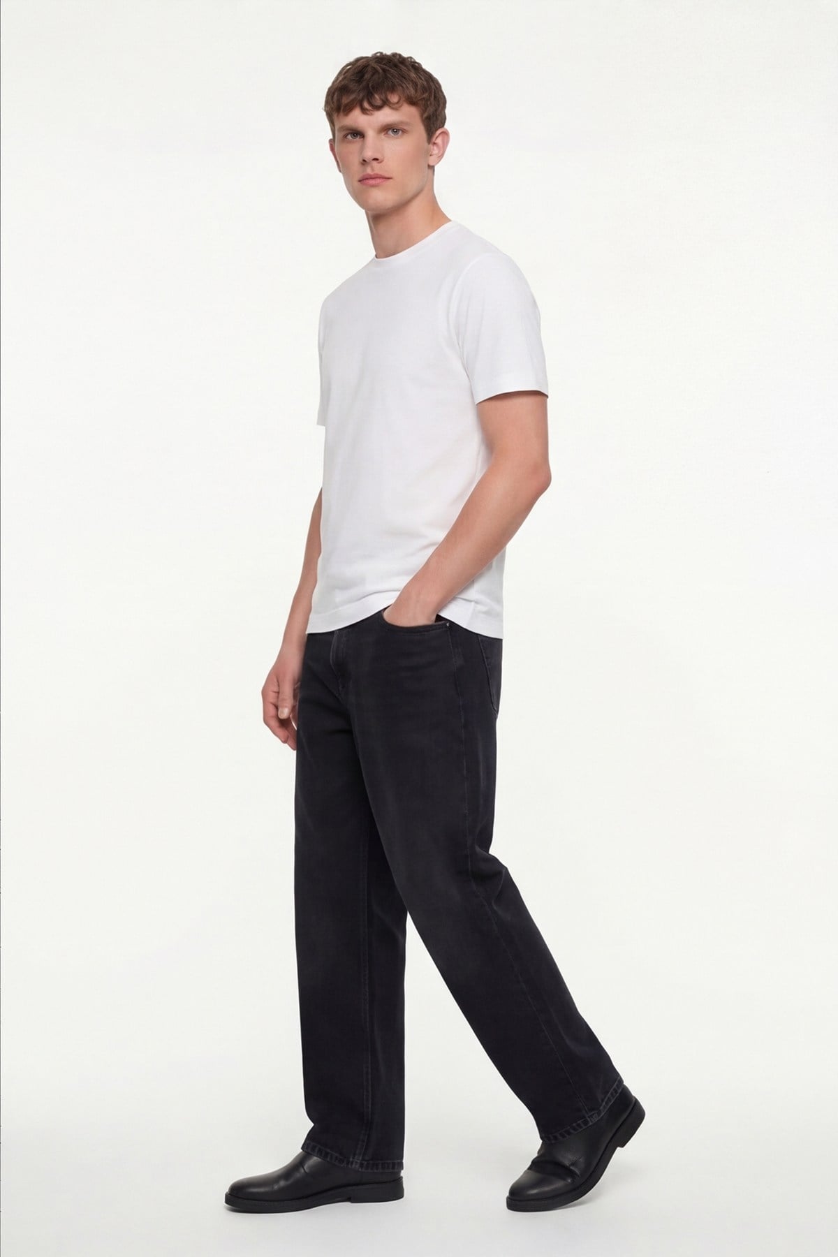 Erkek Ekru Normal Kesim Regular Fit %100 Pamuk Dokuma Bisiklet Yaka Basic T-Shirt