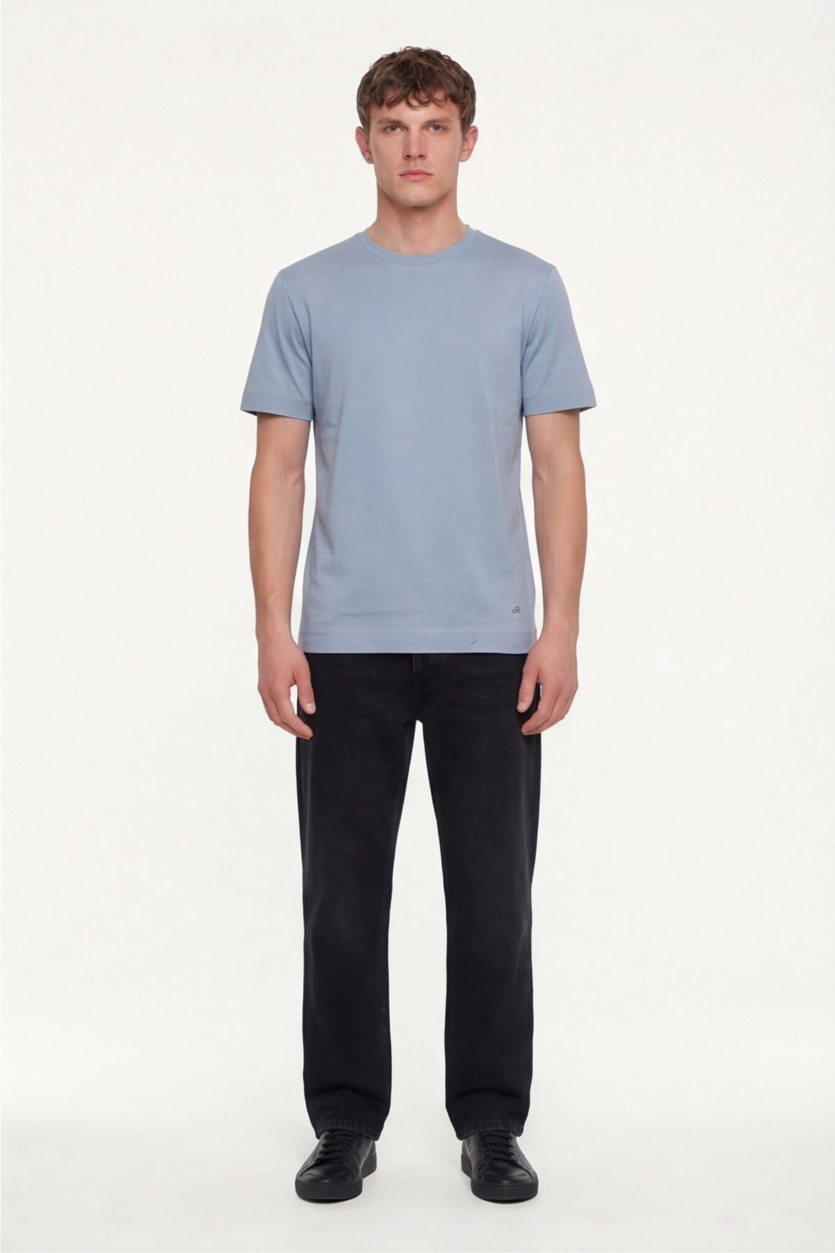 Erkek Gri Normal Kesim Regular Fit %100 Pamuk Dokuma Bisiklet Yaka Basic T-Shirt