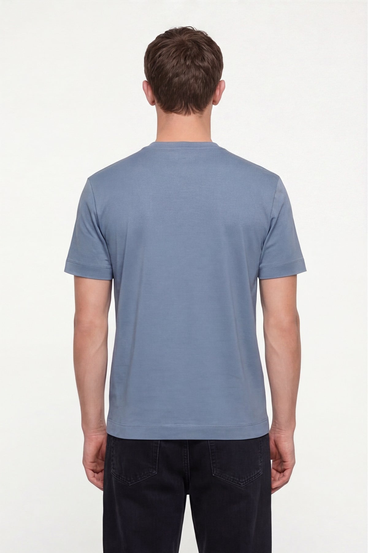 Erkek Koyu Gri Normal Kesim Regular Fit %100 Pamuk Dokuma Bisiklet Yaka Basic T-Shirt