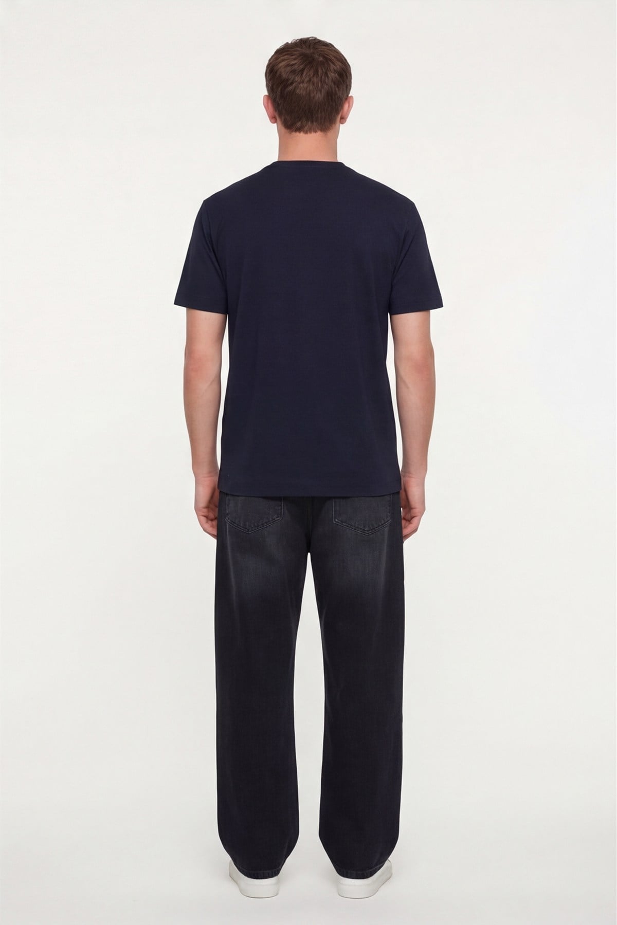 Erkek Lacivert Normal Kesim Regular Fit %100 Pamuk Dokuma Bisiklet Yaka Basic T-Shirt