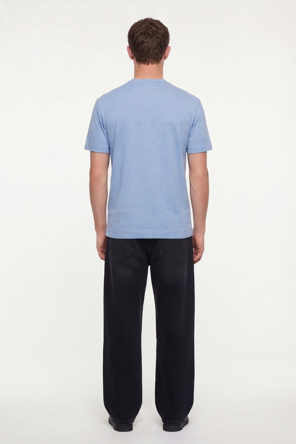 Erkek Mavi Normal Kesim Regular Fit %100 Pamuk Dokuma Bisiklet Yaka Basic T-Shirt