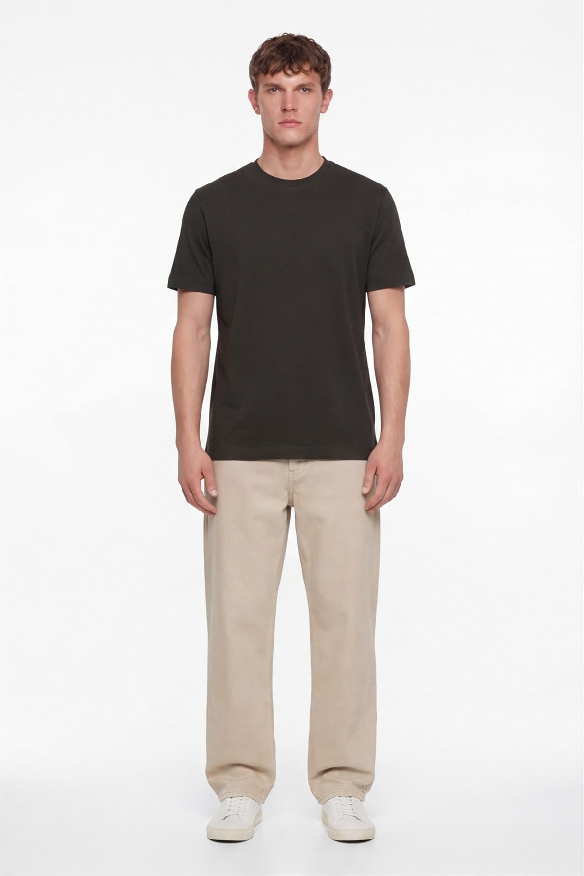 Erkek Nefti Normal Kesim Regular Fit %100 Pamuk Dokuma Bisiklet Yaka Basic T-Shirt