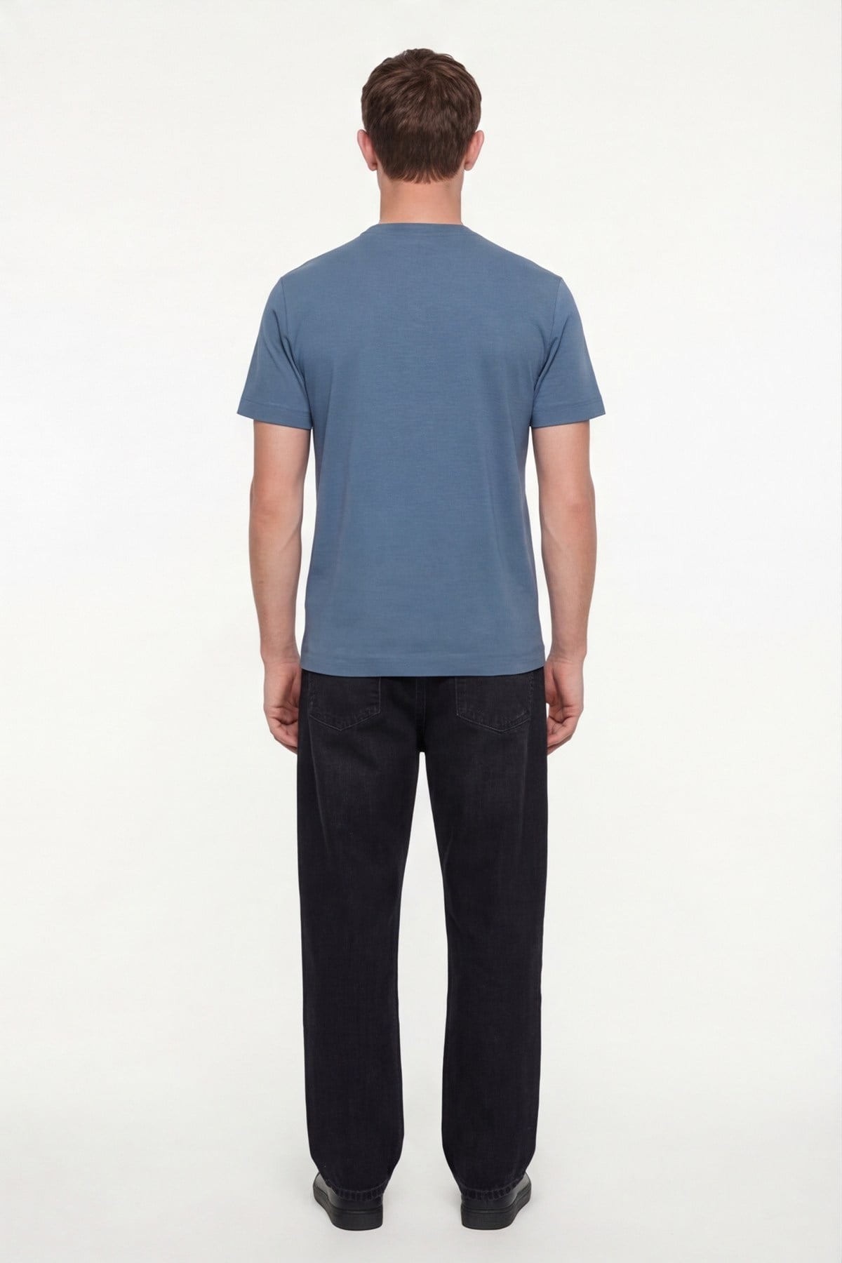 Erkek Pilot Mavi Normal Kesim Regular Fit %100 Pamuk Dokuma Bisiklet Yaka Basic T-Shirt