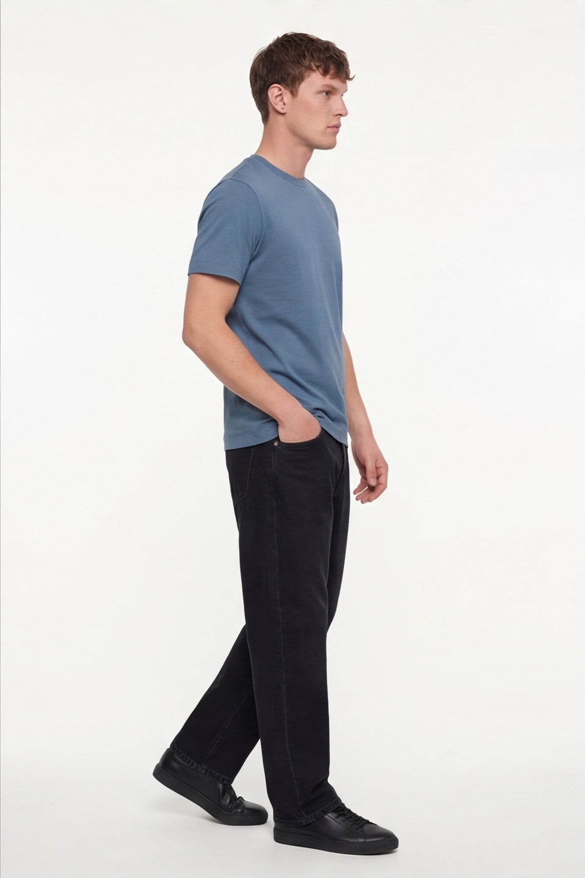 Erkek Pilot Mavi Normal Kesim Regular Fit %100 Pamuk Dokuma Bisiklet Yaka Basic T-Shirt