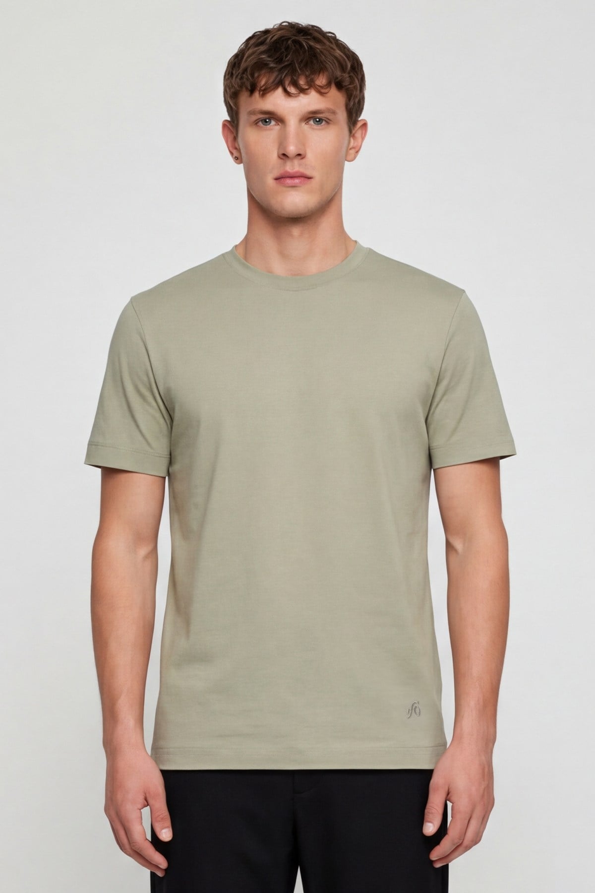 Erkek Soft Yeşil Normal Kesim Regular Fit %100 Pamuk Bisiklet Yaka Basic Tişört