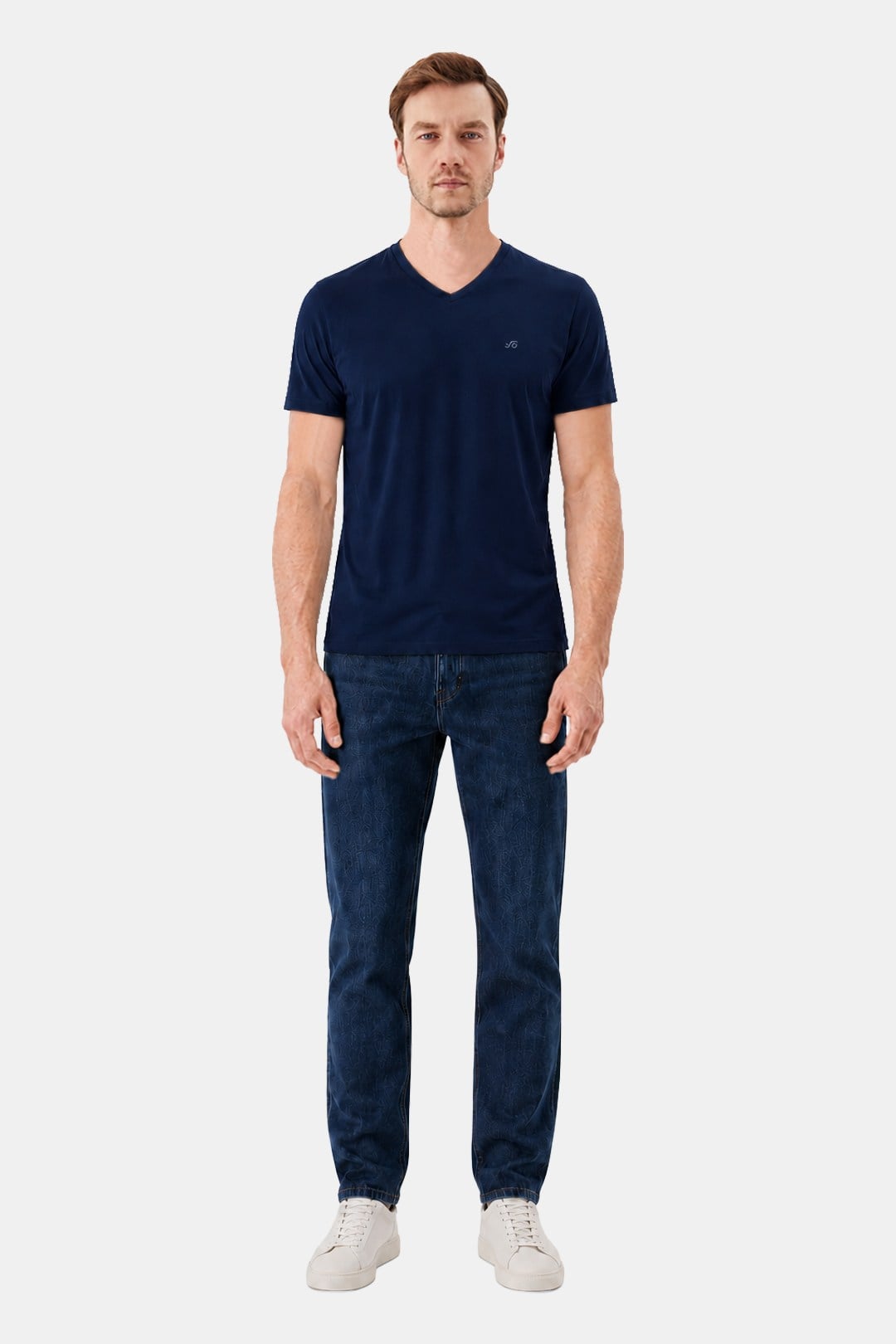 T-Shirt V Yaka Lacivert