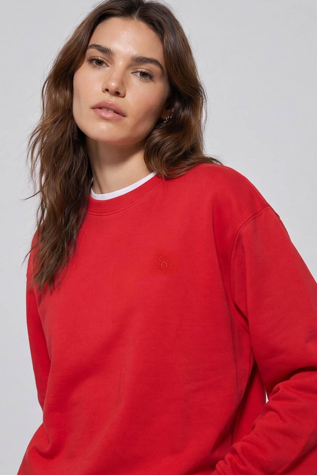 Unisex Kırmızı Normal Kesim Regular Fit %100 Pamuk Bisiklet Yaka Sweatshirt