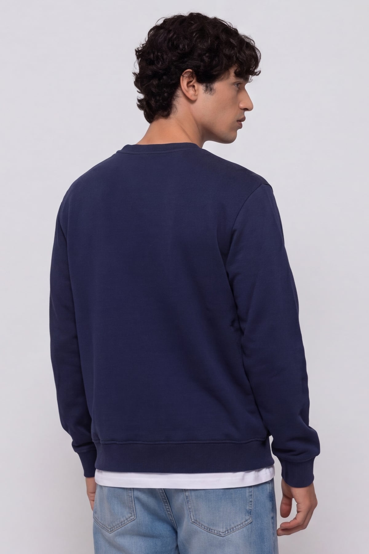 Unisex Lacivert Normal Kesim Regular Fit %100 Pamuk Bisiklet Yaka Sweatshirt