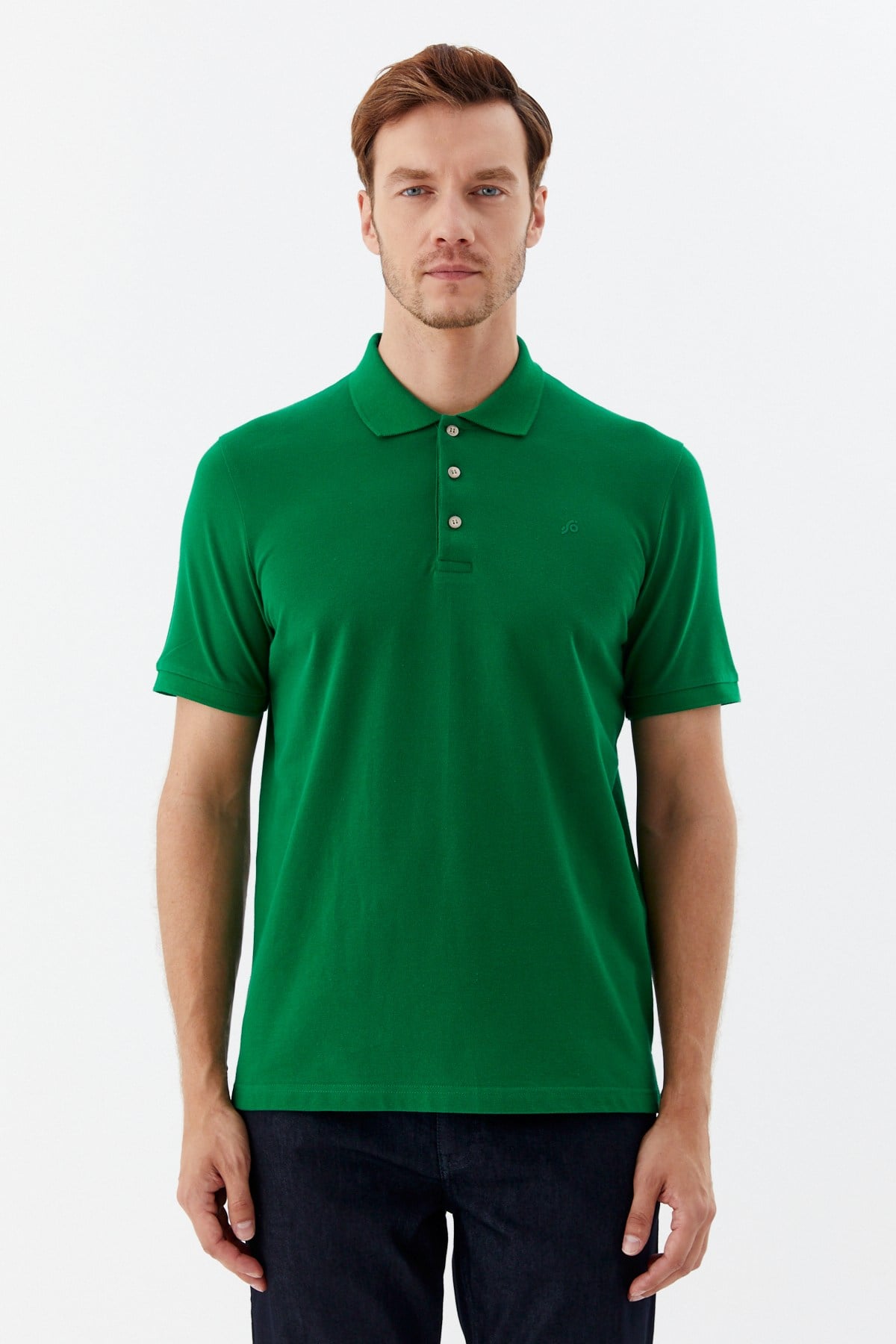 Yeşil %100 Pamuk Regular Fit Klasik Polo Yaka T-Shirt