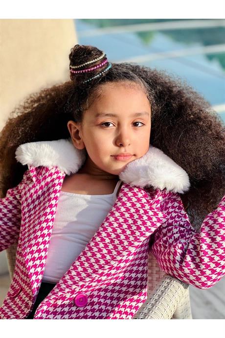 Saks Kazayağı Model Yakası Kürklü Içi Astarlı Kaban Pembe 10 Yaş