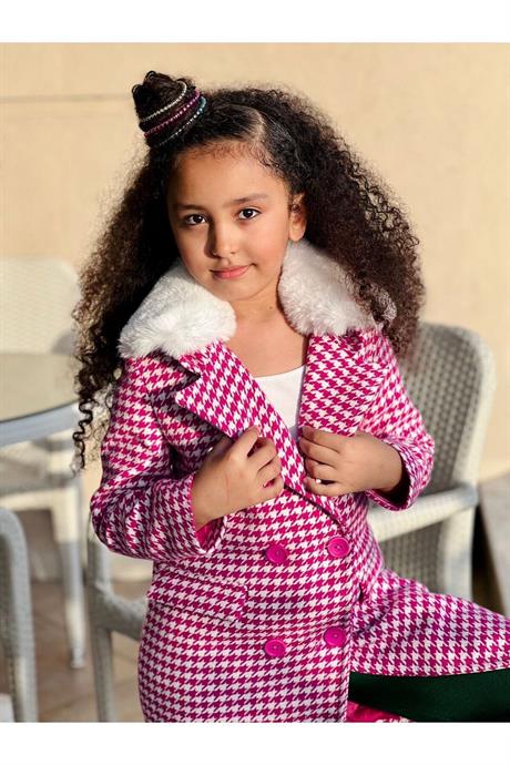 Saks Kazayağı Model Yakası Kürklü Içi Astarlı Kaban Pembe 14 Yaş