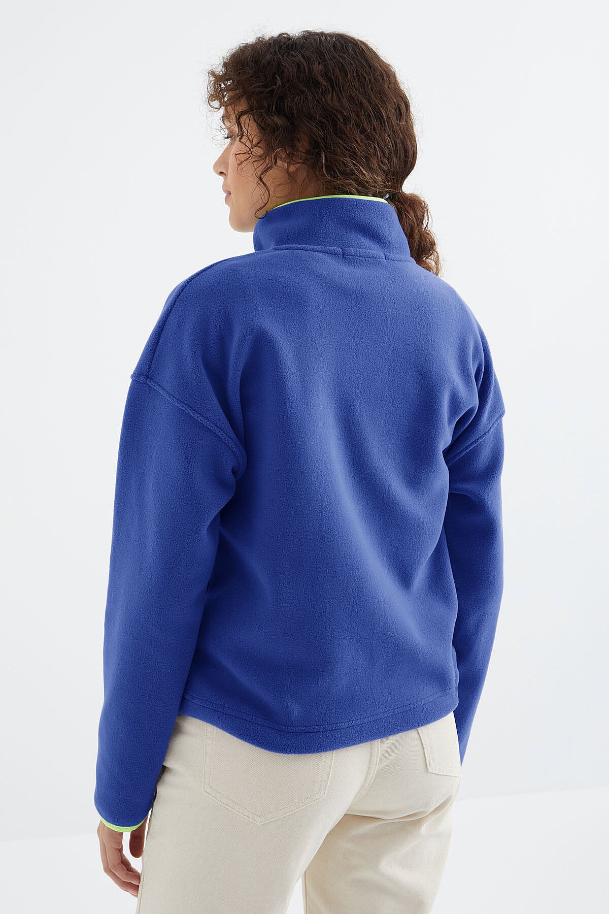 Saks Yarım Fermuar Etek Ucu Büzgülü Dik Yaka Standart Kalıp Kadın Polar Sweatshirt - 97234