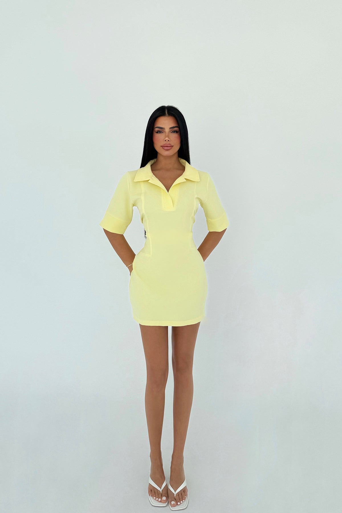 Sarı Gömlek Yaka Elbise ATE-2026