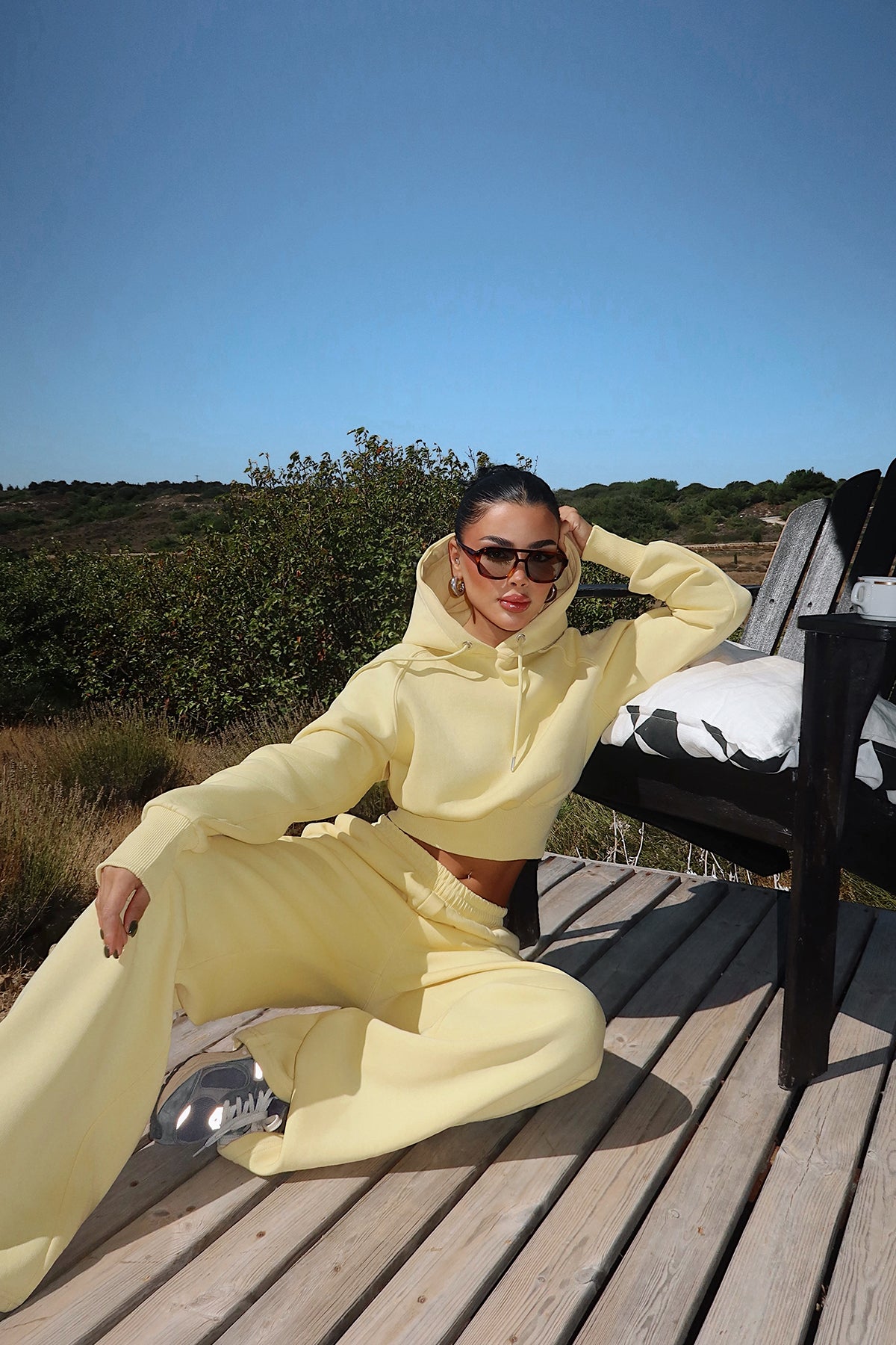 Sarı Scarf Kapşonlu Eşofman Takım ATE-3696