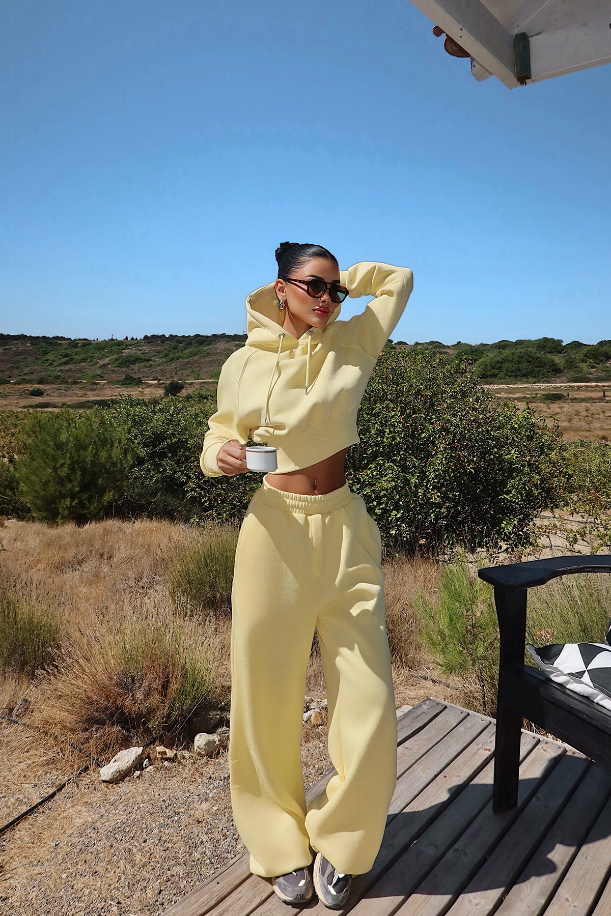 Sarı Scarf Kapşonlu Eşofman Takım ATE-3696