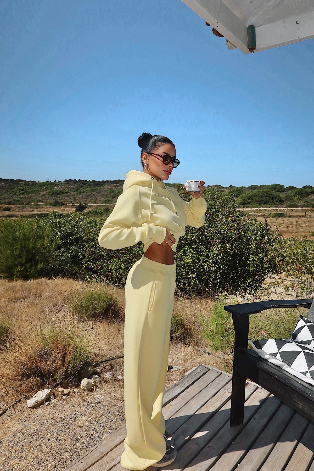 Sarı Scarf Kapşonlu Eşofman Takım ATE-3696