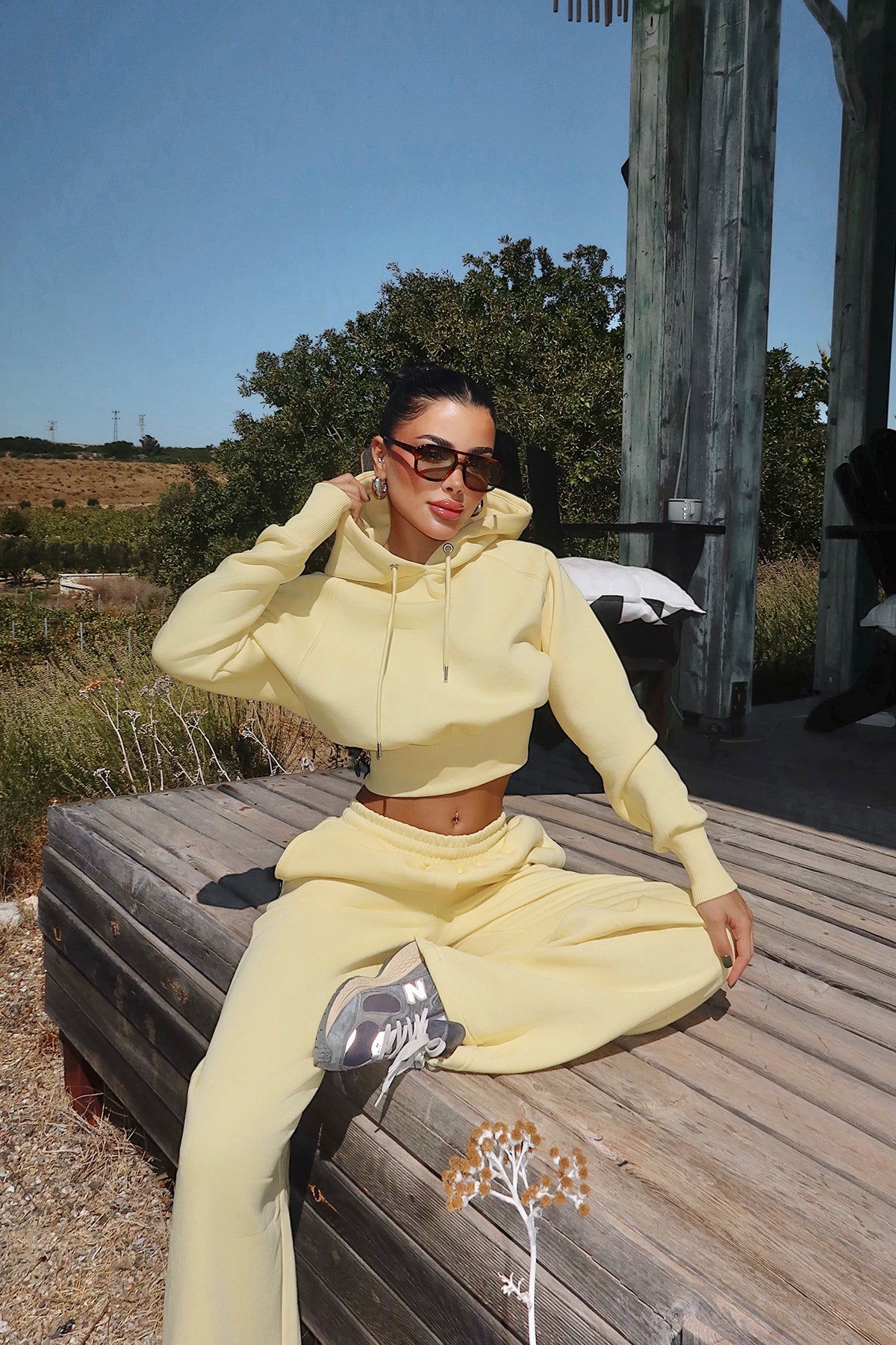 Sarı Scarf Kapşonlu Eşofman Takım ATE-3696