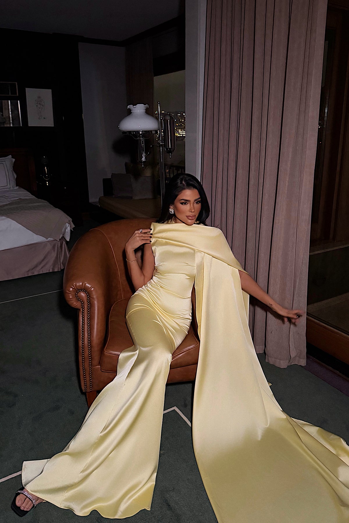 Sarı Messcy Uzun Fularlı Elbise ATE-3990