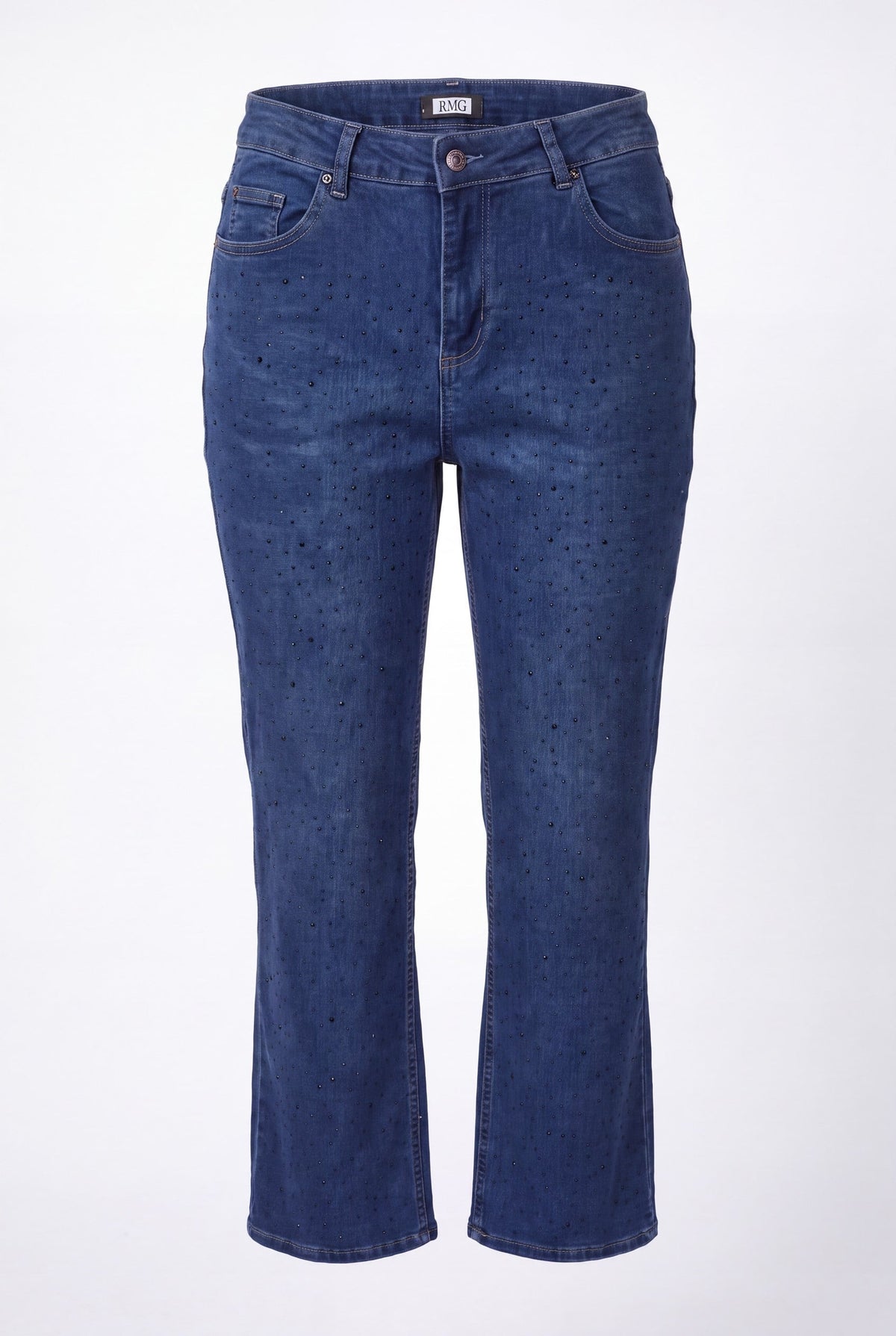 Serpme Taş Detaylı Boru Paça Büyük Beden Denim Pantolon Mavi
