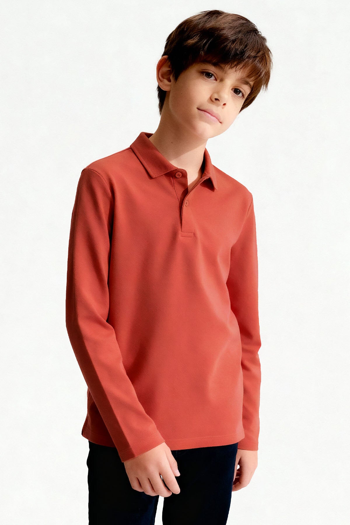 Basic Polo Yaka 2'li Paket Lacivert-Coral Unisex Çocuk T-Shirt - 11170