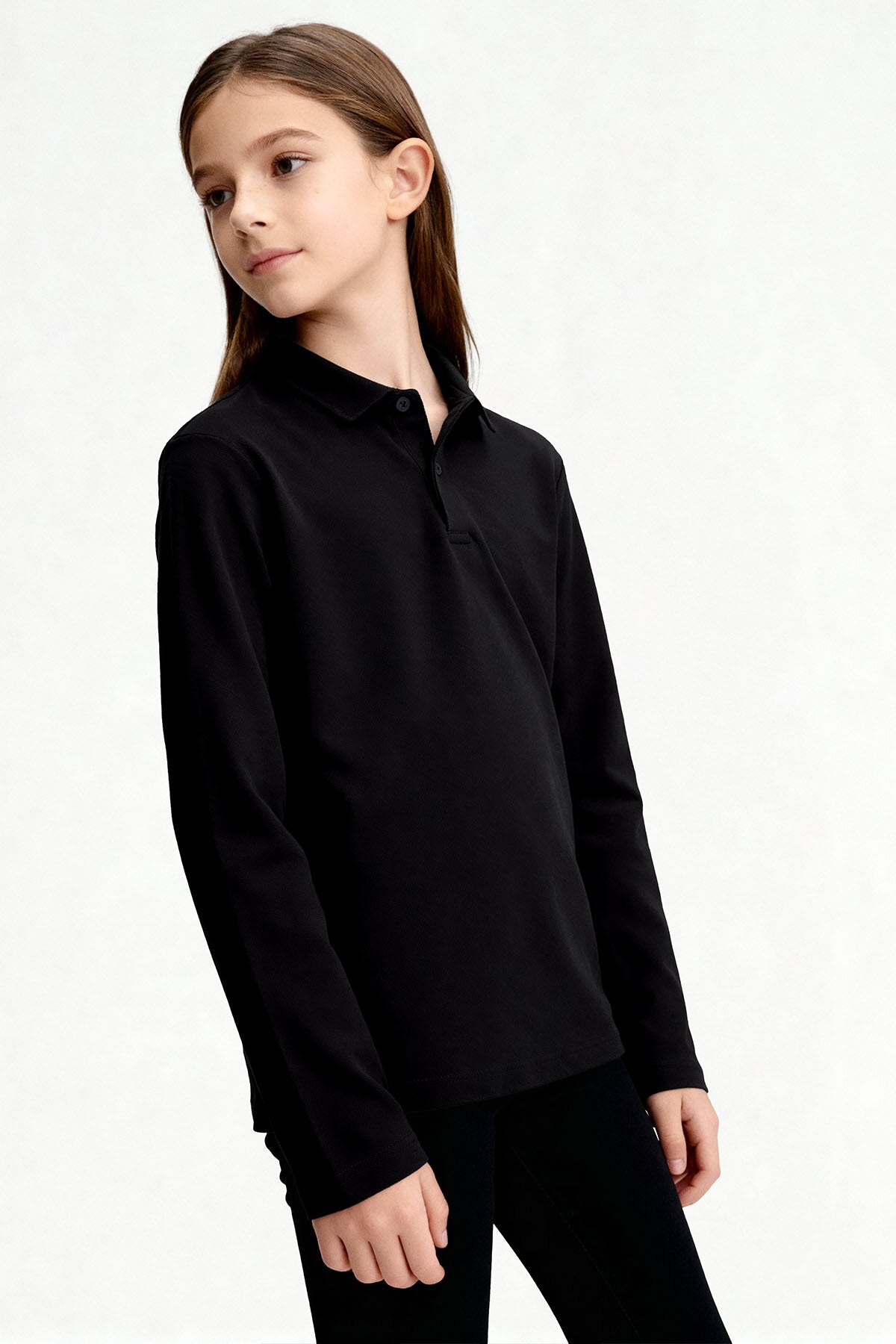 Basic Polo Yaka 2'li Paket Siyah-Çağla Unisex Çocuk T-Shirt - 11170