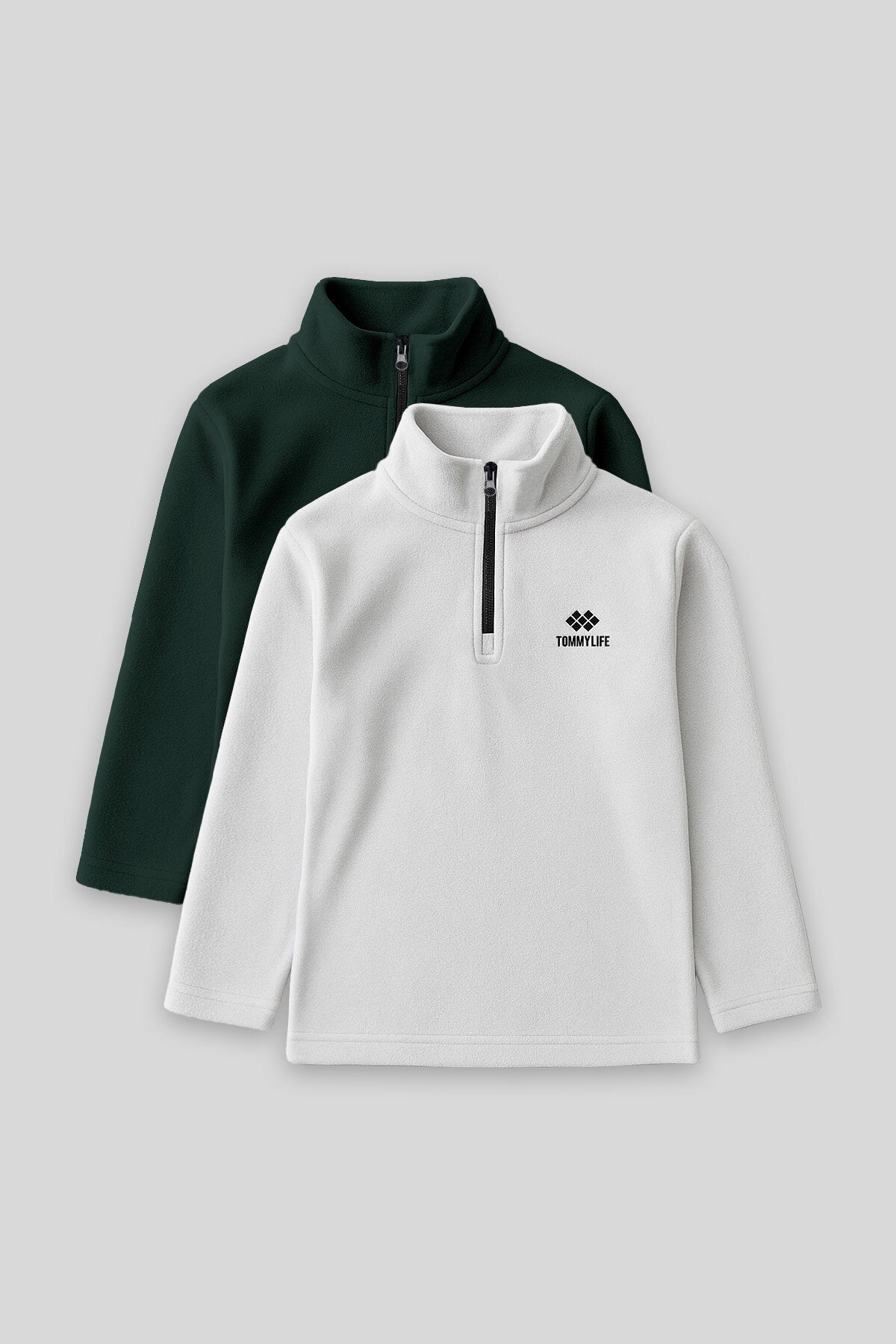 Standart Fit 2'li Paket Çam Yeşili-Taş Erkek Çocuk Polar Sweatshirt - 11221