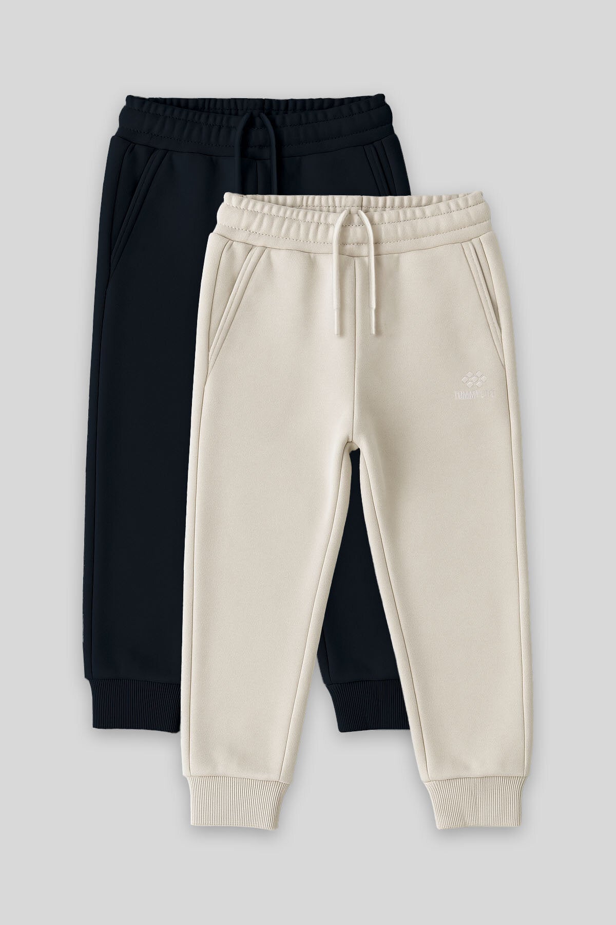 Standart Fit Basic 2'li Paket Lacivert-Bej Erkek Çocuk Eşofman Alt - 11224