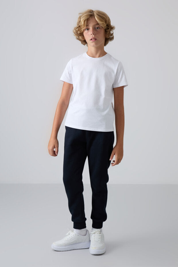 Standart Fit Basic 2'li Paket Lacivert-Bej Erkek Çocuk Eşofman Alt - 11224