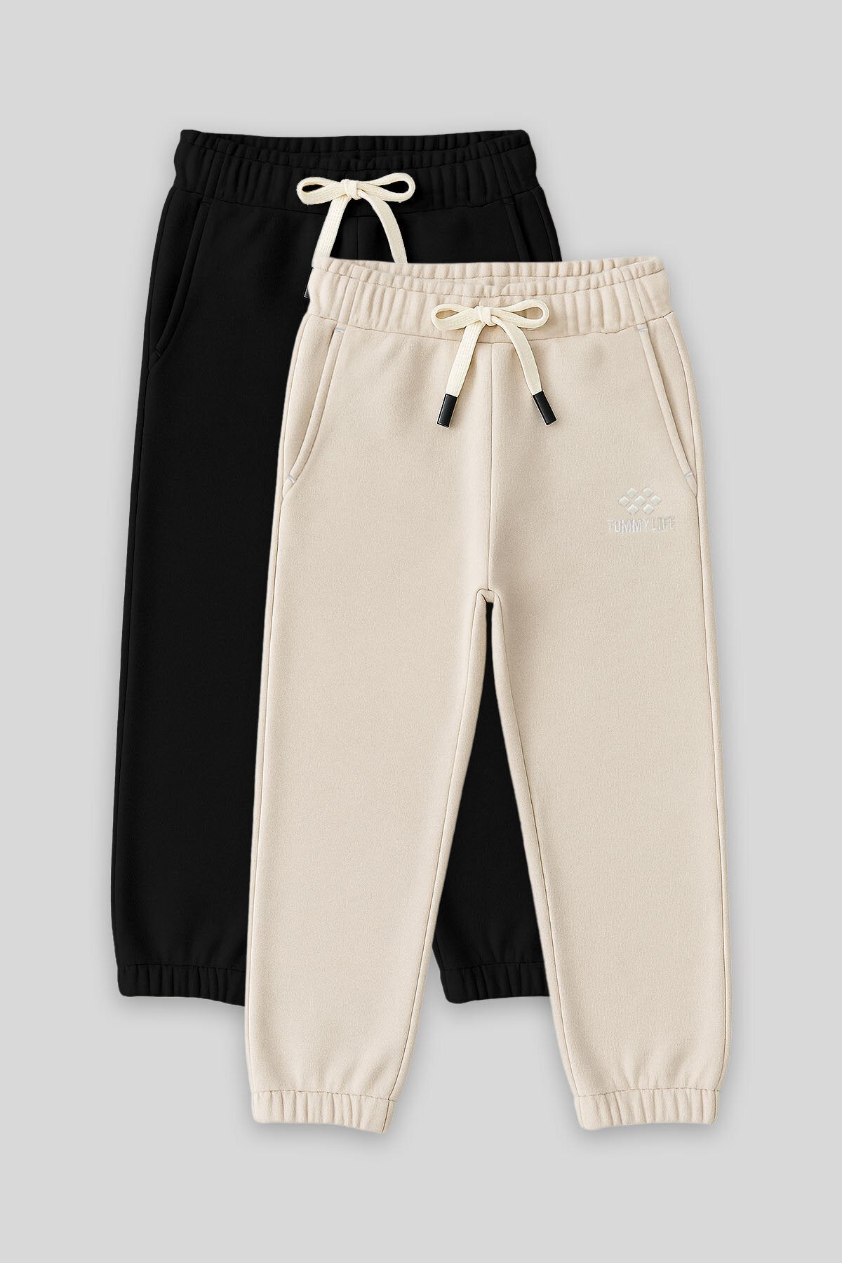 Standart Fit Basic 2'li Paket Siyah-Bej Erkek Çocuk Eşofman Alt - 11225