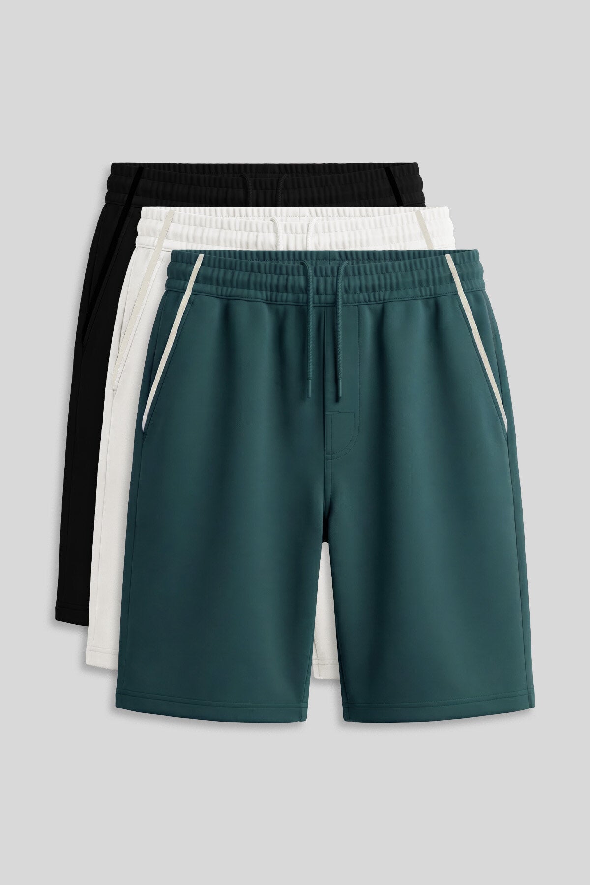 Standart Fit Basic 3'lü Paket Siyah-Ekru-Orman Yeşili Erkek Çocuk Şort - 11284