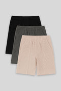 Standard Fit Basic 3-Pack Black-Olive-Beige Boys' Shorts - 11289