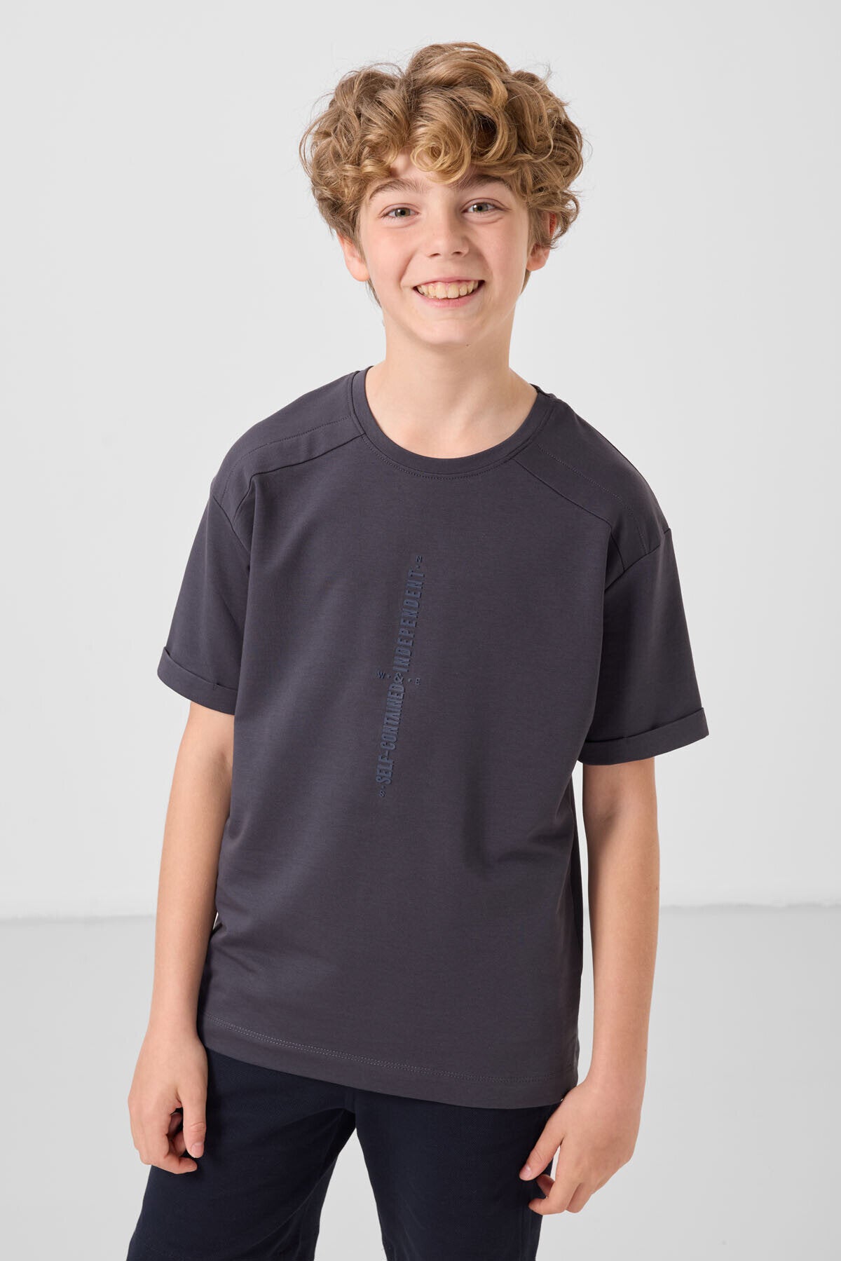 Oversize Baskılı 3'lü Paket  Antrasit-Ekru-Taş Erkek Çocuk T-Shirt - 11301