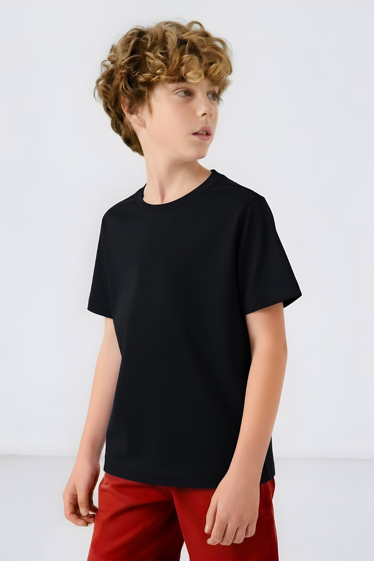 Standart Fit Basic O Yaka 3'lü Paket Lacivert-Bej-Koyu Mavi Unisex Çocuk T-Shirt - 11328