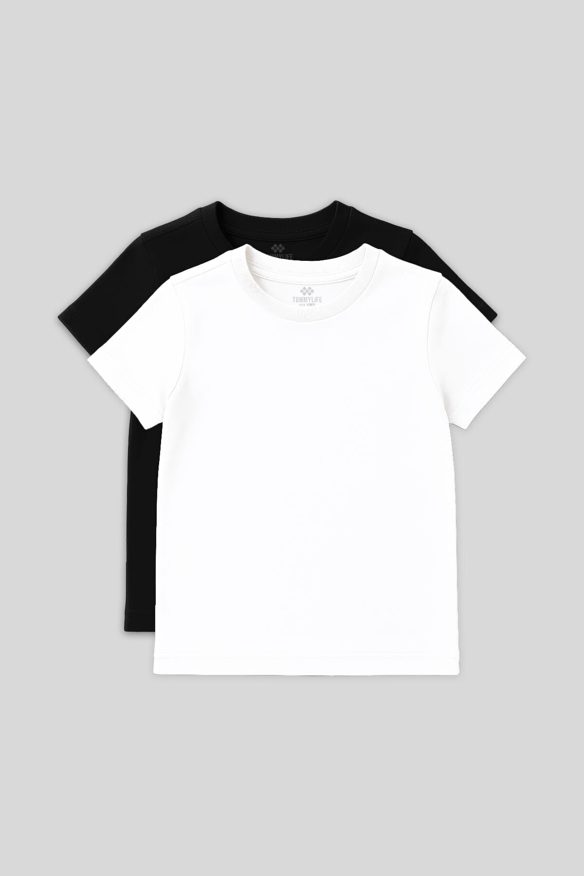 Standart Fit Basic O Yaka 2'li Paket Siyah-Beyaz Unisex Çocuk T-Shirt - 11328