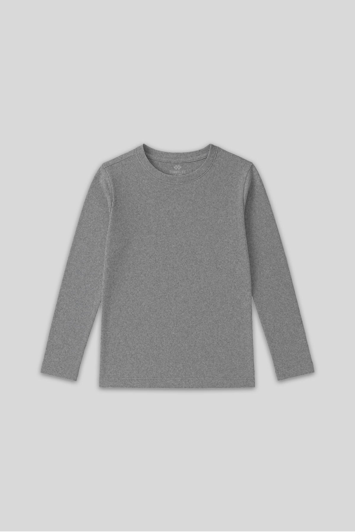 Standart Fit Basic O Yaka 3'lü Paket Gri Melanj-Antrasit-Beyaz Unisex Çocuk T-Shirt - 11329