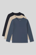 Standard Fit Basic Crew Neck 3-Pack Navy-Beige-Dark Blue Unisex Kids T-Shirt - 11329