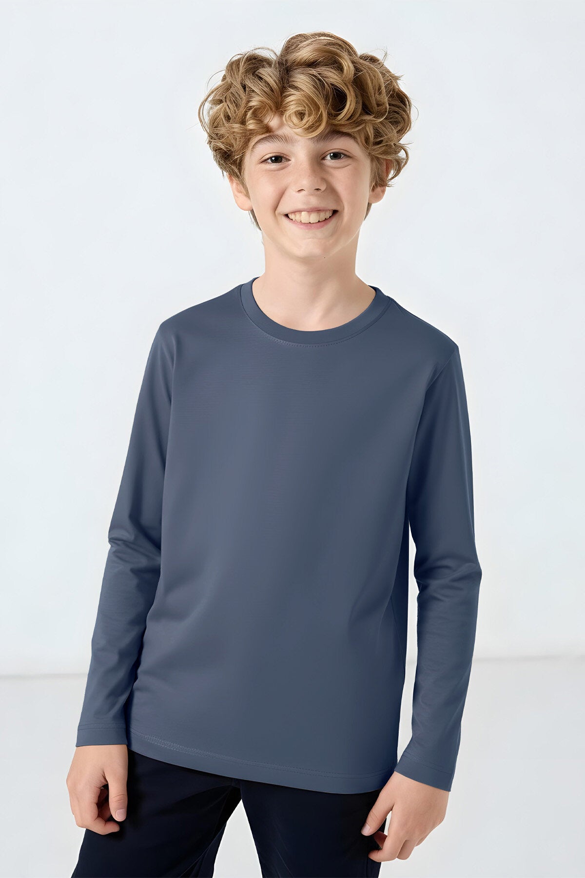 Standart Fit Basic O Yaka 3'lü Paket Lacivert-Bej-Koyu Mavi Unisex Çocuk T-Shirt - 11329