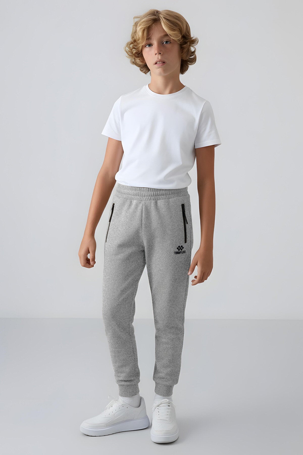 Standart Fit Basic 2'li Paket Siyah-Gri Melanj Erkek Çocuk Eşofman Alt - 64042