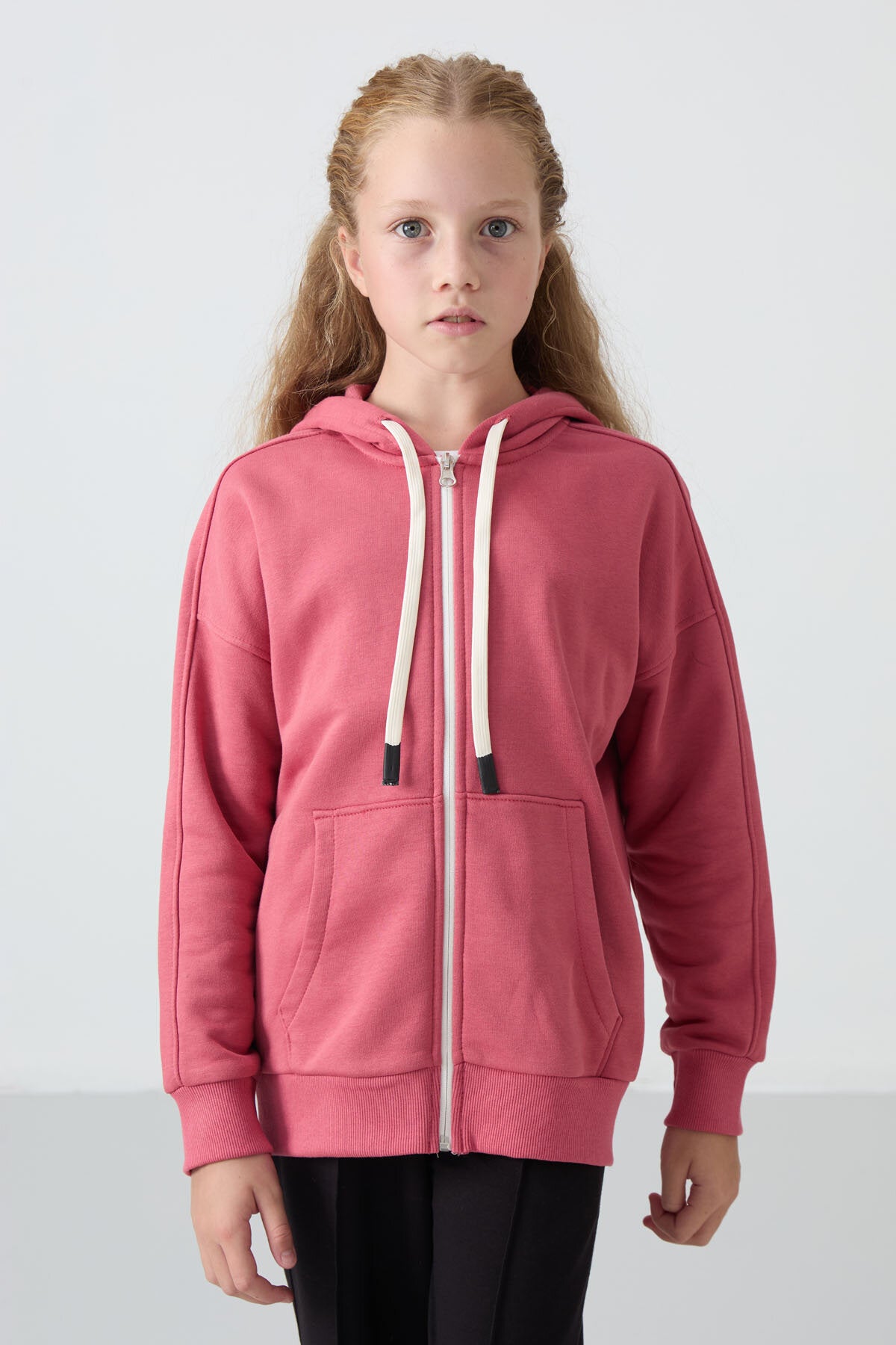 Fermuarlı Pamuklu 2'li Paket Siyah-Yaban Gülü Kız Çocuk Sweatshirt - 75149