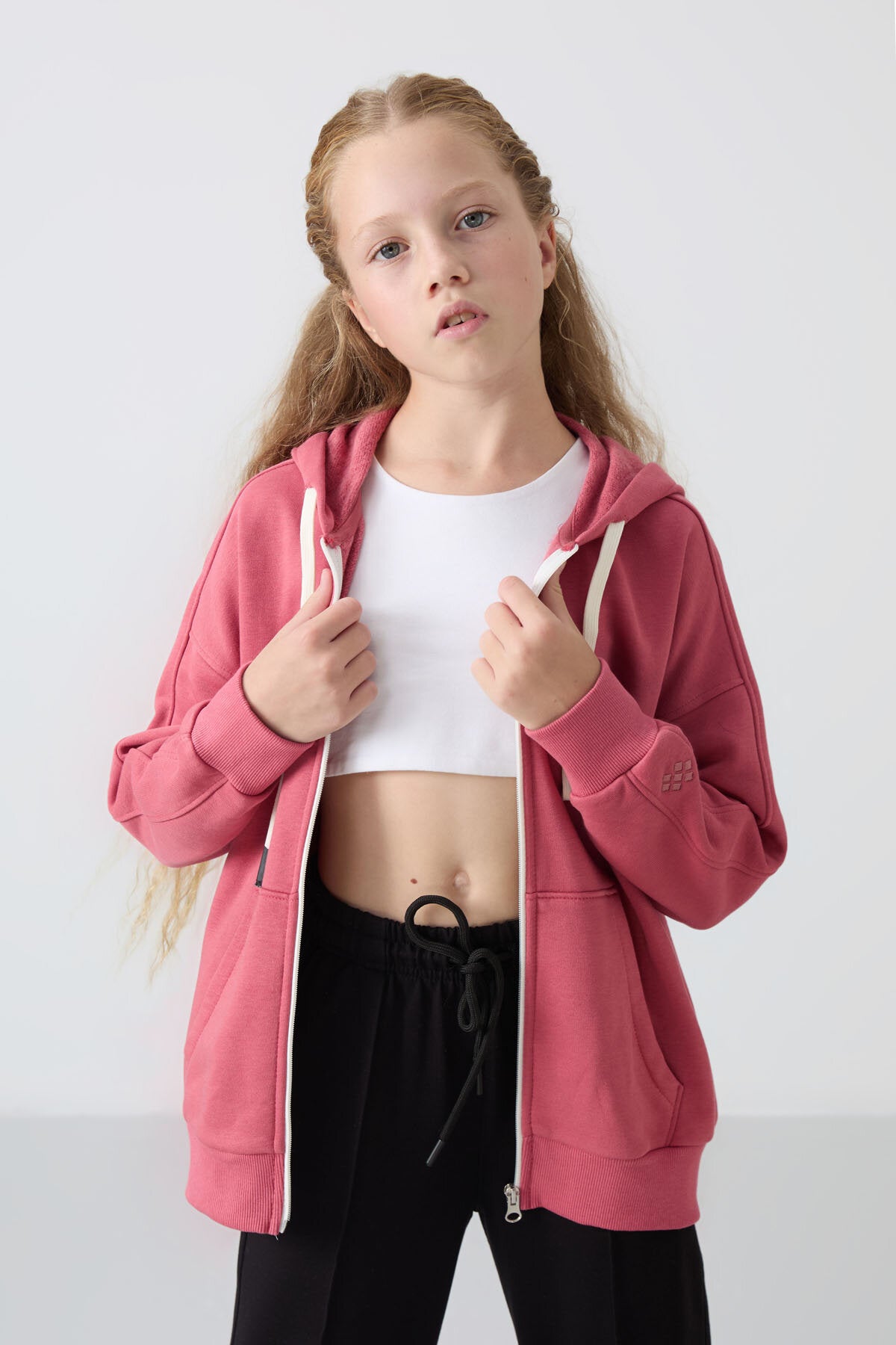 Fermuarlı Pamuklu 2'li Paket Siyah-Yaban Gülü Kız Çocuk Sweatshirt - 75149