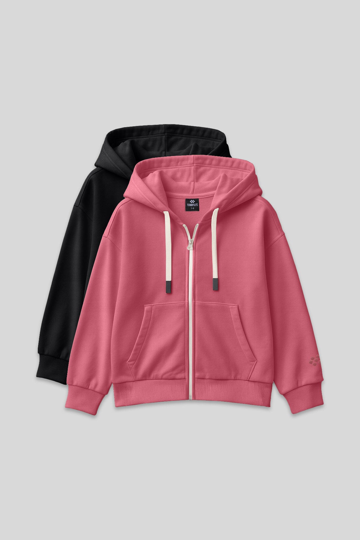 Fermuarlı Pamuklu 2'li Paket Siyah-Yaban Gülü Kız Çocuk Sweatshirt - 75149