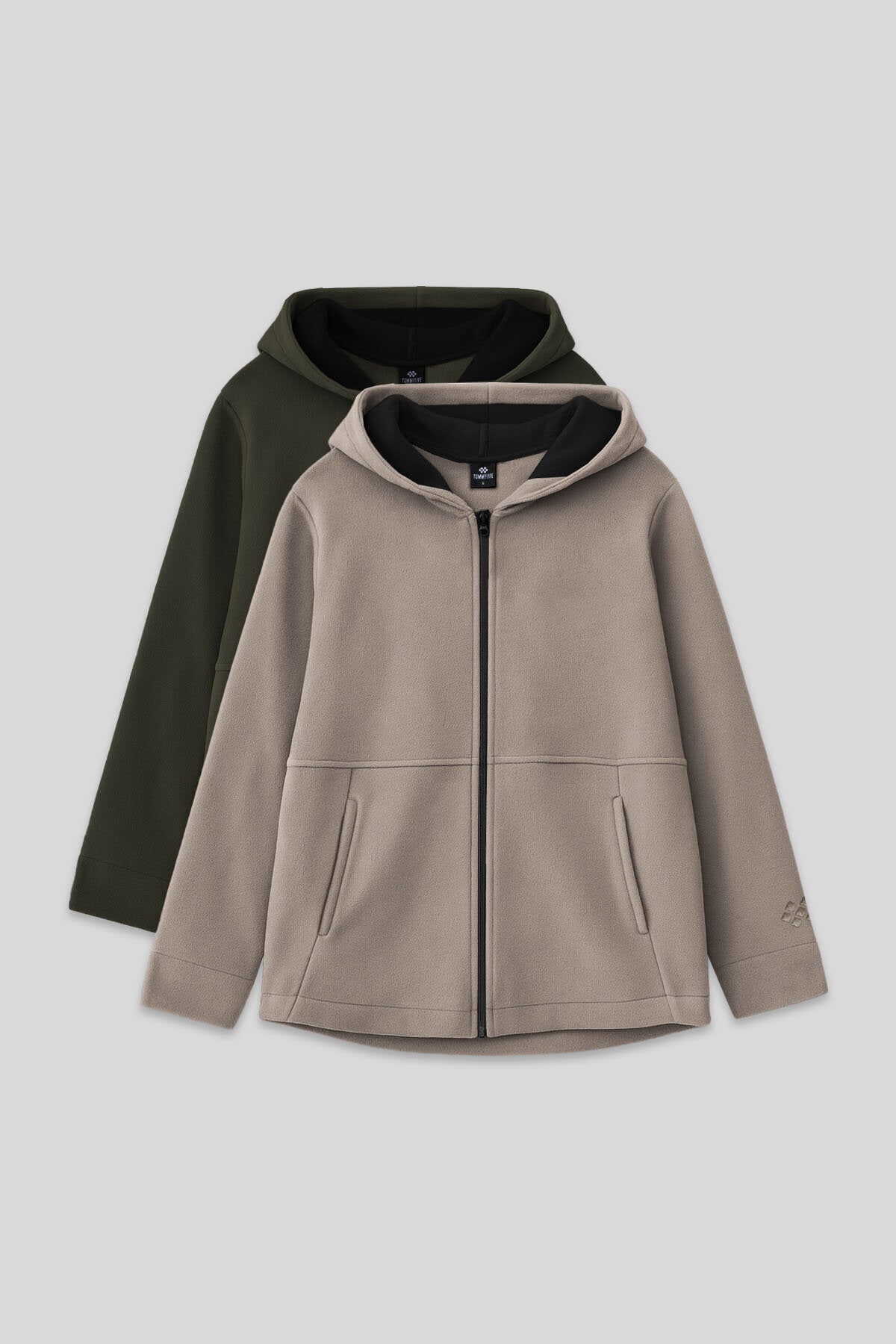 Standart Fit Kapüşonlu 2'li Paket Haki-Koyu Bej Kız Çocuk Sweatshirt - 75152