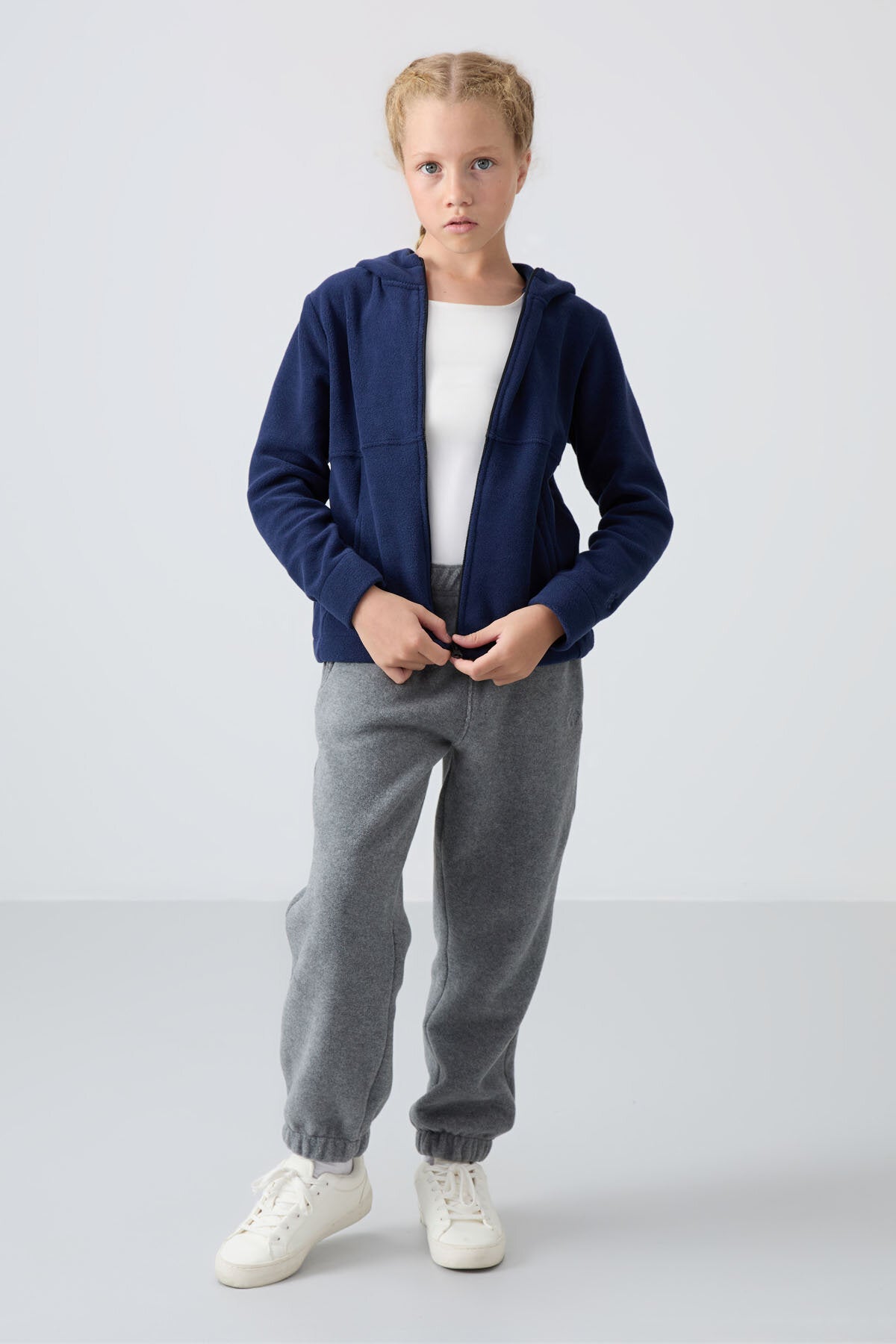 Standart Fit Kapüşonlu 2'li Paket İndigo-Fiesta Kız Çocuk Sweatshirt - 75152