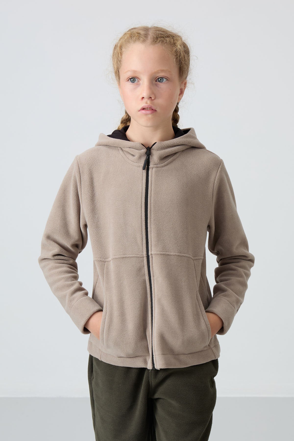 Standart Fit Kapüşonlu 2'li Paket Siyah-Koyu Bej Kız Çocuk Sweatshirt - 75152