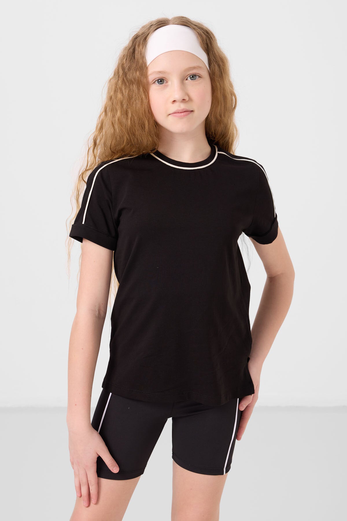 Standart Fit O Yaka 3'lü Paket Siyah-Haki-Gül Kurusu Kız Çocuk T-Shirt - 75177