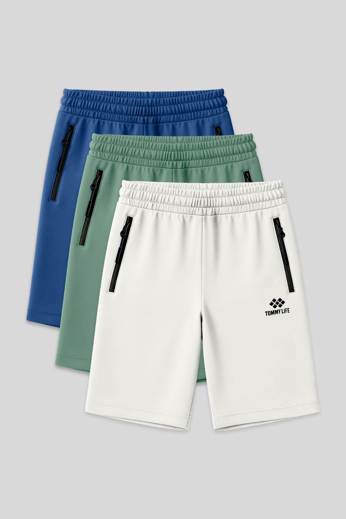 Standart Kalıp 3'lü Paket Ekru-Parlament-Açık Yeşil Erkek Şort - 81136