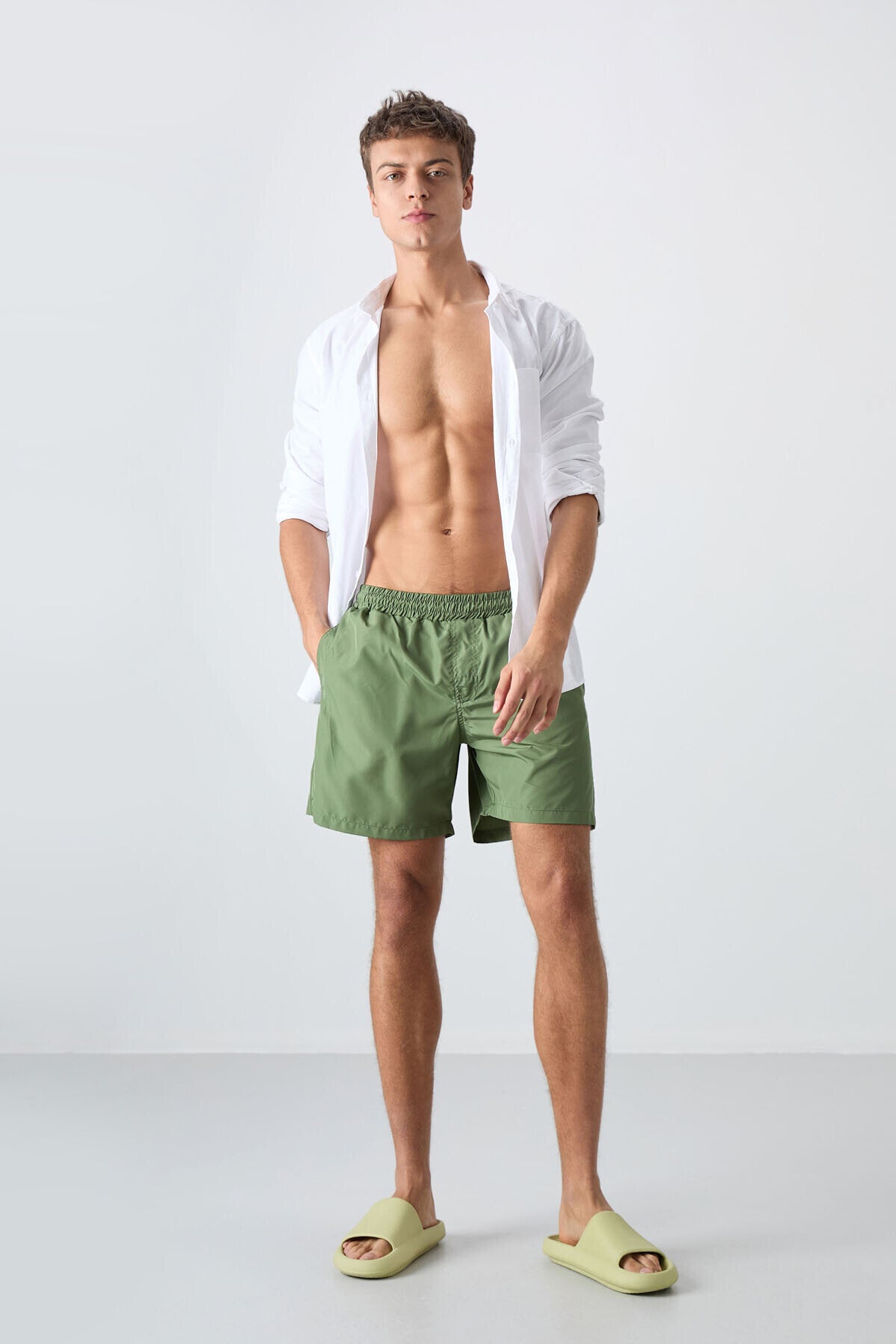 Standart Fit Basic 2'li Paket Haki-Oranj Erkek Deniz Şortu - 81237