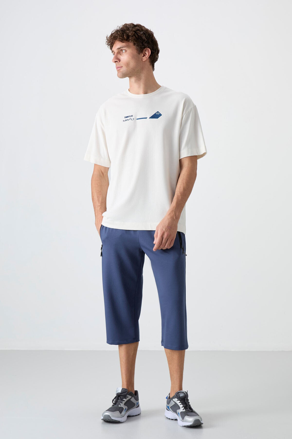 Standart Kalıp 3'lü Paket Lacivert-Antrasit Melanj-Petrol Erkek Kapri - 83091